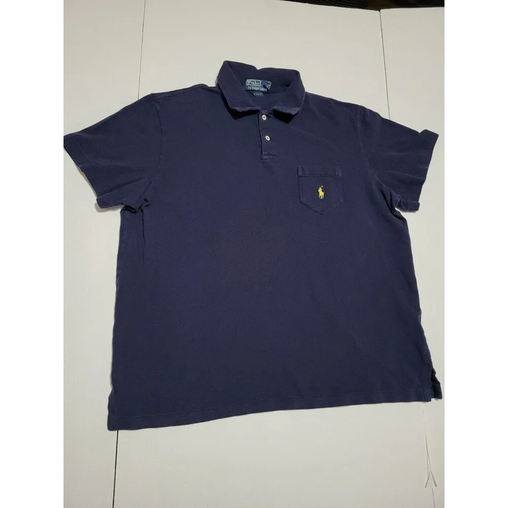 (#L1) polo ralph lauren polo shirt with front pocket navy blue SIZE MEN'S XL